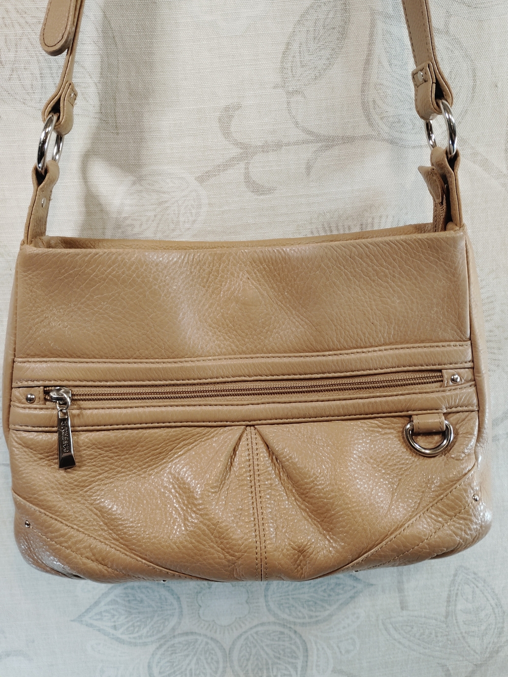 Stone & Co. Tan Genuine Leather Crossbody Bag with Front Zip Pocket